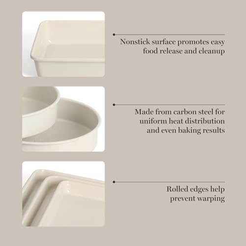 Gallen 10 Piece Baking Pans Ceramic PFA Free Non Toxic Non Stick Bakeware Set (Linen White / 10-Piece Bakeware Set)