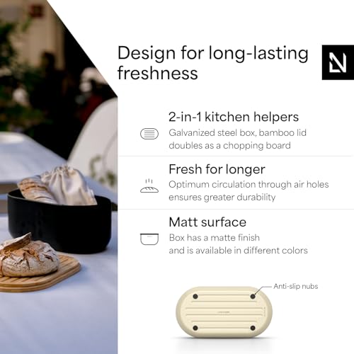 Stainless Steel Bread Box with Cutting Board (Almond Beige)