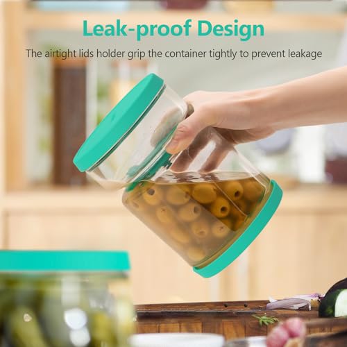 Glass Pickle Container with Strainer (Green)