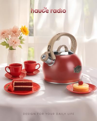 2.1 Qt Whistling Tea Kettle for Stovetop with Heat (Red)