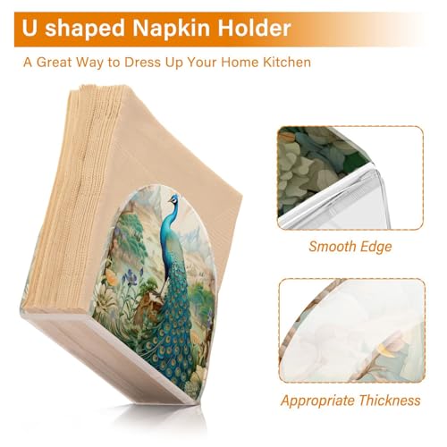 Peacock Garden Napkin Holder for Table Paper Napkins Holder Acrylic Tissue Dispenser Kitchen Dining Room Bathroom Party Car Decor (NH077 / 4.1x4.9x1.97in)