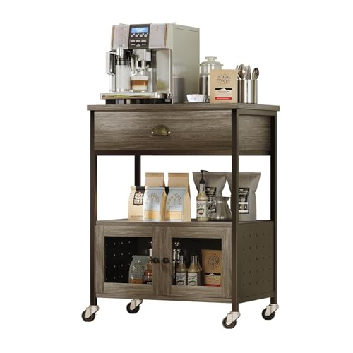Coffee Bar Cart Cabinet (Wash Grey)
