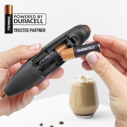 Powerful Milk Frother Wand With Duracell Batteries (Black Copper / Double Whisk + Batteries)