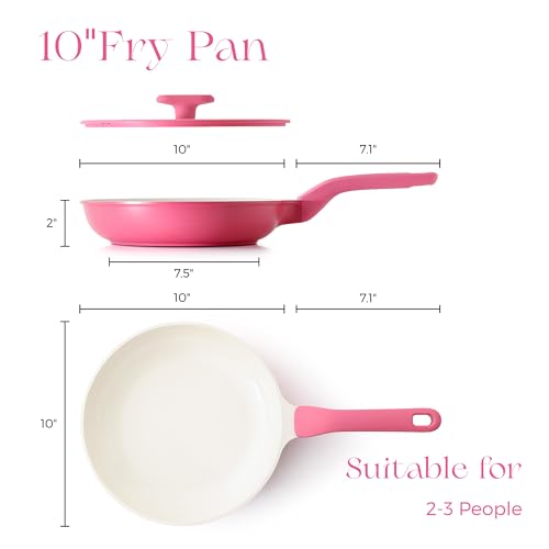 Nonstick Ceramic Frying Pan with Lid (10" W/Lid / Raspberry Red)