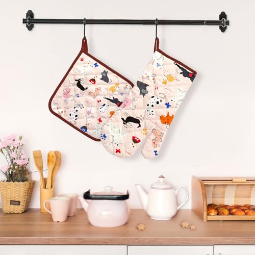 Cute Dog Oven Mitts and Pot Holders Set (Dogs / Oven Mitt x1 & Pot Holder x1)