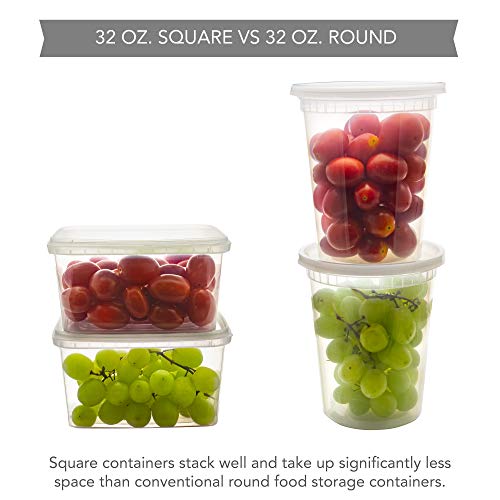 32 oz 20 Pack Square Clear Deli Containers with Lids Disposable BPA Free Square Plastic Food Storage Containers with Lids Airtight for Meal Prep Take Out Kitchen (32 oz)