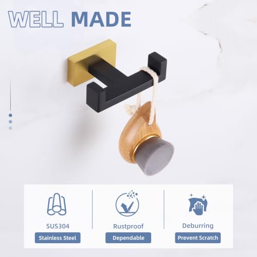 Double Towel Hook Black and Gold (1 Pack / Black & Gold)