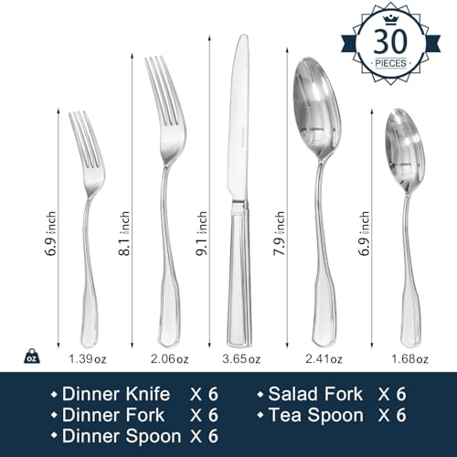 30 Piece Silverware Set for 6 (30-piece / Silver)