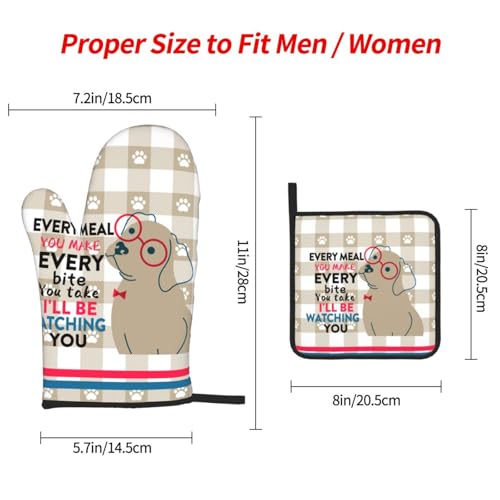 Funny Dog Oven Mitts and Pot Holders Sets of 3 Cute Oven Gloves (Funny Dog)