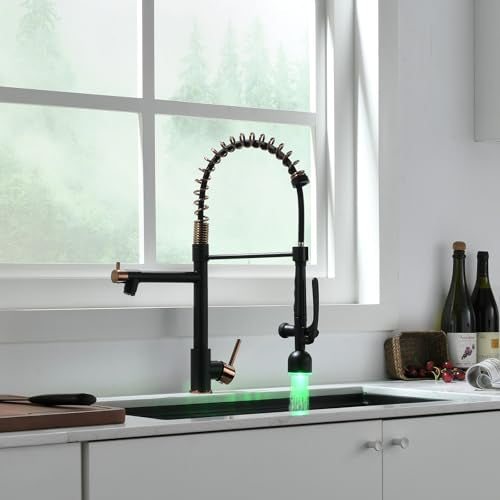 Single Handle Pull Down Sprayer Black&Rose Gold Kitchen Faucet (Black&Rose Gold)