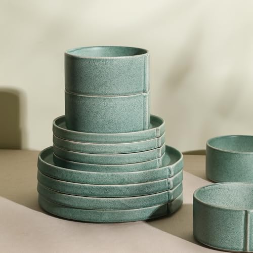 Bao 24 Piece Dinnerware Set Stoneware (Green / 24-Piece - Service for 8)