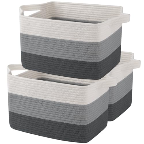 Cotton Rope Storage Baskets for Organizing Dark Gray 3 (Gradient Dark Gray / 3 pcs-13”x9.9”x8.7”)