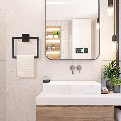 2 Piece Matte Black Square Towel Ring (Matte Black / 2 Pcs)