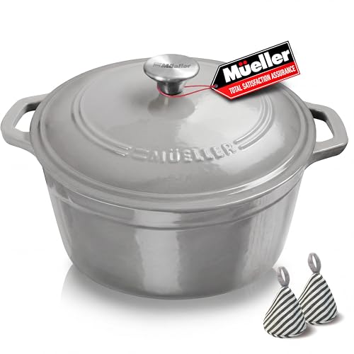Mueller 6 Quart Enameled Cast Iron Pot Dutch Oven (6 Quart -Round / Gray)