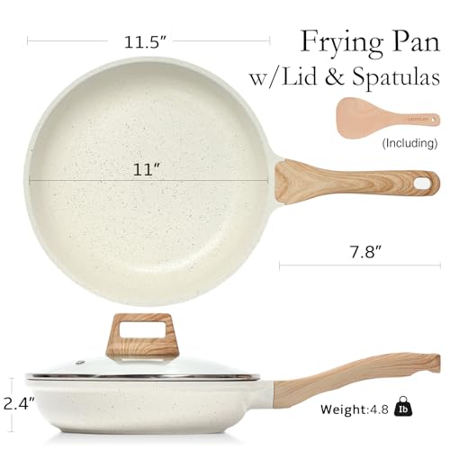 Nonstick Ceramic Frying Pan Skillet with Lid (11" w/Lid / White)
