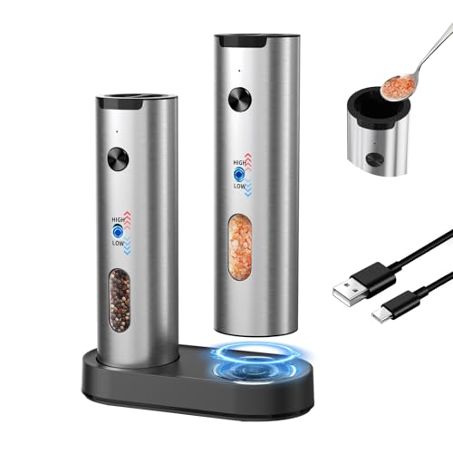 Rechargeable Electric Salt and Pepper Grinder Set (2-Speed Silver)