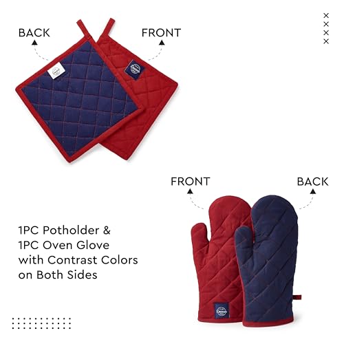 Oven Mitts and Pot Holders Set (Oven Glove + Pot Holder / Red)