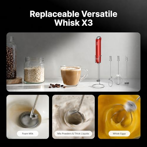 InstaWhisk Milk Frother with Variable Speed (Red / Rechargeable)