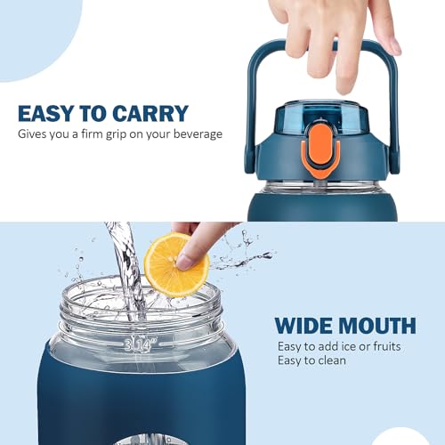64oz Glass Water Bottles with Straw (Blue / 64 Ounces)