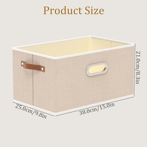 Collapsible Fabric Storage Bins (15.0x9.8x8.3inch(4-Pack) / Beige)