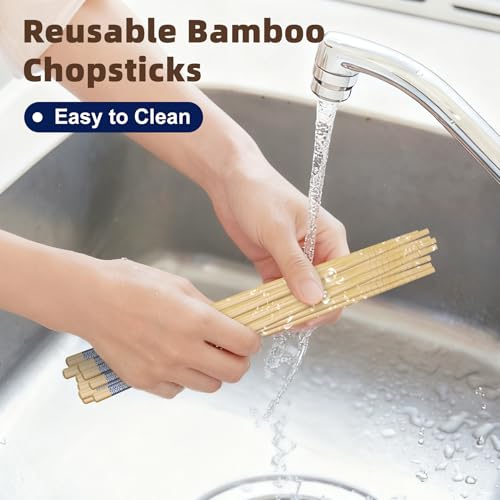 5 Pairs Bamboo Chopsticks Reusable Japanese Style Chopstick Gift Sets (Natural Bamboo Style 1)
