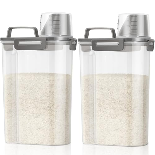 Rice Container Cereal Storage Container 2 Pack 5 Lbs (Grey 3+3Qt)