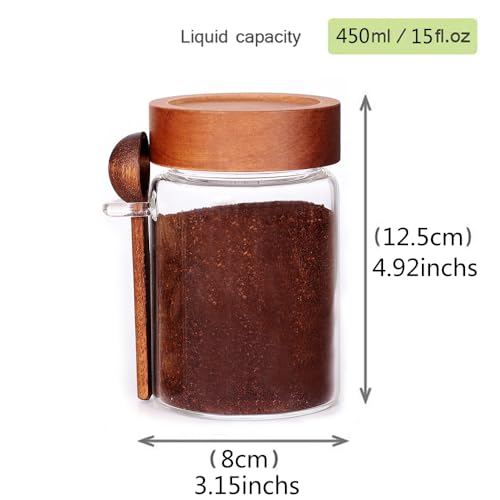 Glass Jar with Acacia Screw Lid and Spoon (Round/16oz*3/Acacia Screw Lid)