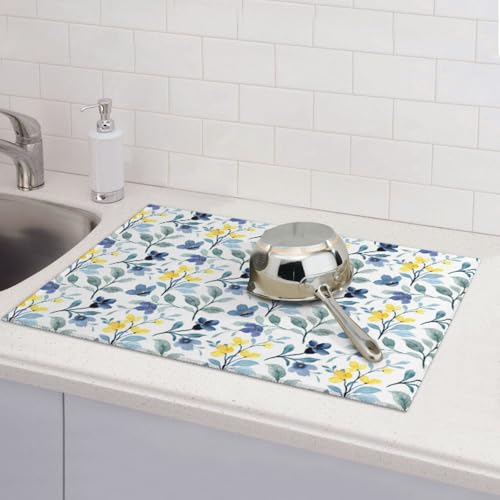 Floral Dish Drying Mat 18x24 for Kitchen Counter (24" x 18")