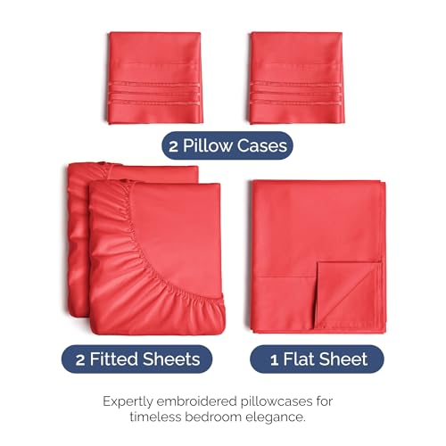 Split King Size 5 Piece Sheet Set (27 - Red / Split King Size)