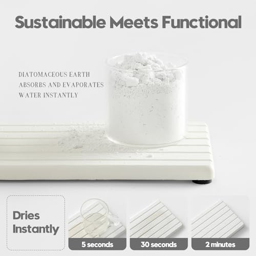 2PCS Water Absorbing Stone Drying Tray Mat for Bathroom Sink & Kitchen Counter Faucet Organizer