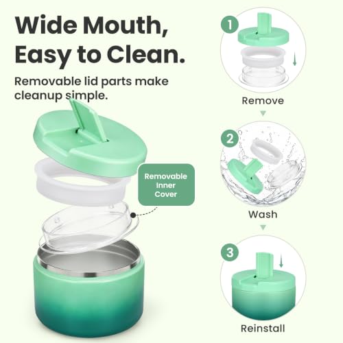 12oz Insulated Vacuum Food Jar with Buckle Lid Wide Mouth Soup Thermo for Hot Food Kids Leakproof Stainless Steel Lunch Container (Gradient Green / 12OZ)