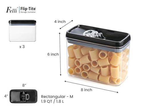 Flip Tite Storage Container with Lid 4” RECTANGULAR Airtight Ring Flip Top (Black / 4")