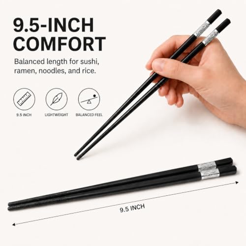 Reusable Fiberglass Chopsticks (Black + Silver)