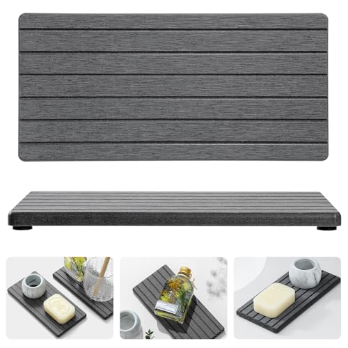 2PCS Diatomite Water Absorbing Stone Drying Tray Mat for Bathroom & Kitchen Counter (2 Pack - Charcoal Gray / 8"x 3.8")