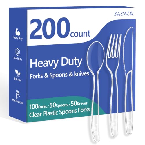 200 Count Clear Plastic Silverware Heavy Duty (Clear)
