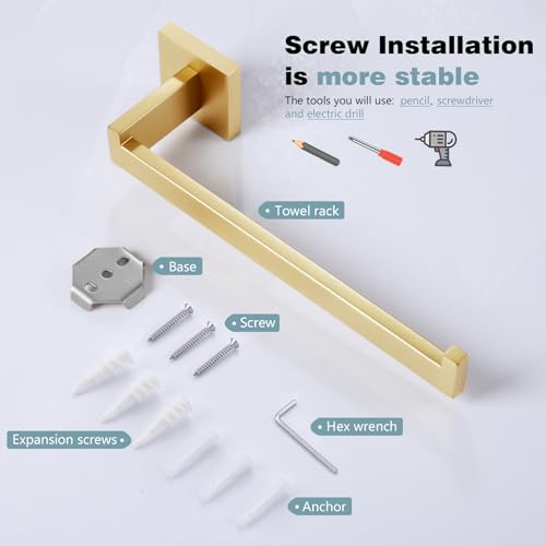 Towel Bar Gold Hand Towel Holder for Bathroom Kitchen Hardware Stainless Steel Wall Mounted (Brushed Gold)