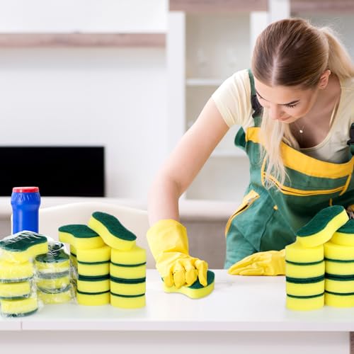 90 Pcs Individually Wrapped Sponges Kitchen Bulk Non Scratch Scouring Sponges for Dishes Household Cleaning Travel Apartments Hotel Car (90 Count)