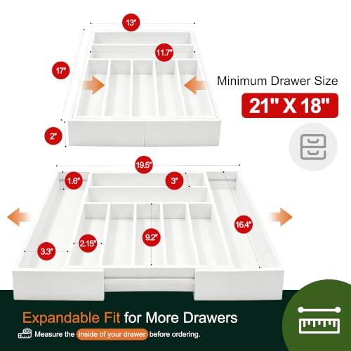 Large Premium Bamboo Silverware Organizer