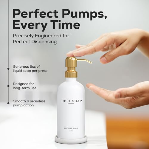 Luxury Glass Dish Soap Dispenser for Kitchen Sink by Brighter Barns (Gold D)