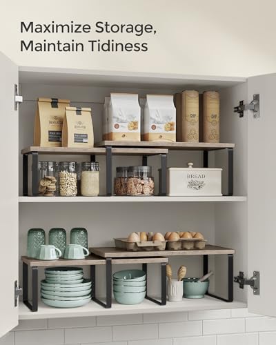 Cabinet Organizer Shelf (White + Natural / 2*L (5.4"H) + 2*L (6.2"H))