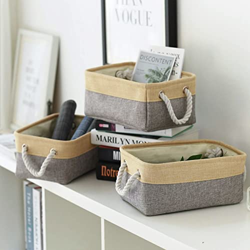Storage Bins for Organizing (Gold&Grey / 3PCS/Medium -13.8Lx9.8Wx6.7H)