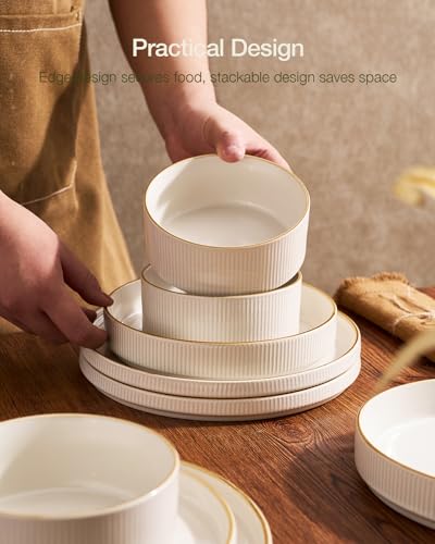 Star Stoneware Dinnerware Sets with Pasta Bowls (White)