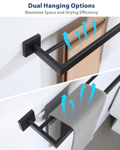 Double Towel Bars Towel Rack for Bathroom Wall Mount 32 Inch (Double 32 Inch / Matte Black)