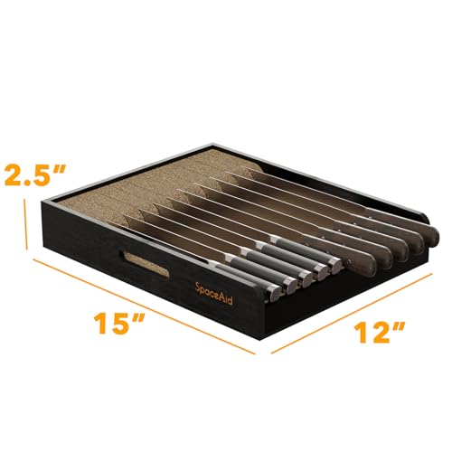 Large Knife Drawer Organizer Bamboo Insert Dock (Black, Large)