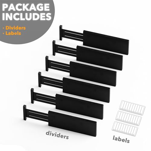 Bamboo Dresser Drawer Dividers 6 Pack (4.65''H, 12.5''-17''L / BLACK)