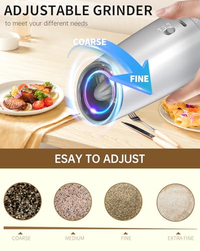 Gravity Electric Salt and Pepper Grinder Set with 2 (Rechargeable / Silver Variable Speeds)