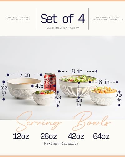 Large Serving Bowls Set of 4 (8"+7"+6"+4.5")