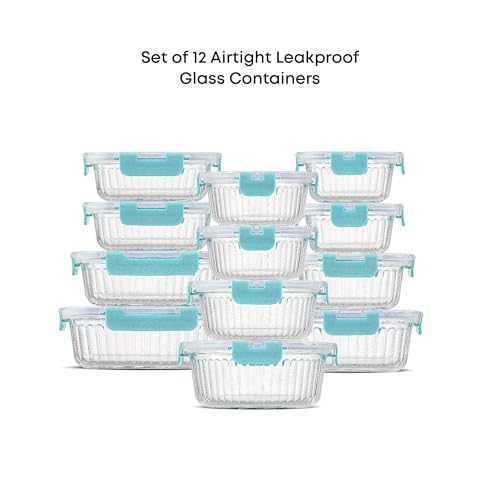 24pc Borosilicate Glass Storage Containers with Lids (Blue)
