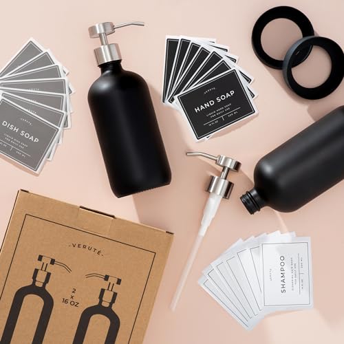 Hand and Dish Soap Dispenser for Kitchen and Bathroom (Matte Black Bottle / Brushed Silver Pump)