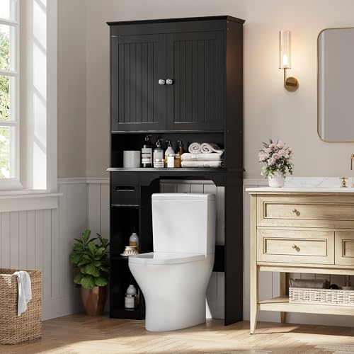 23.6 Inches Wide Toilet Rack with Over The Toilet Storage Cabinet (Black 30"w)